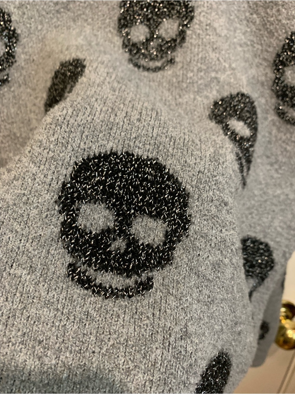 Gray Skull Pattern Crewneck Sweater - Picture 3 of 5